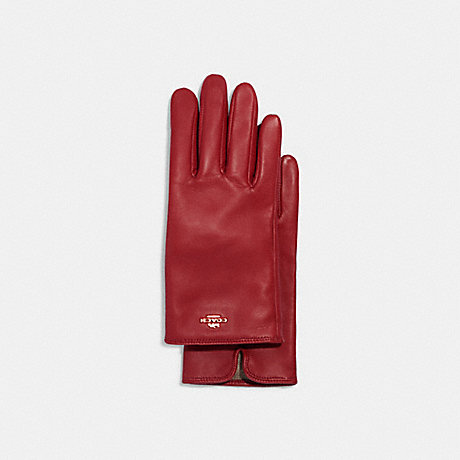 COACH CB434 Coach Plaque Leather Tech Gloves 1941-Red