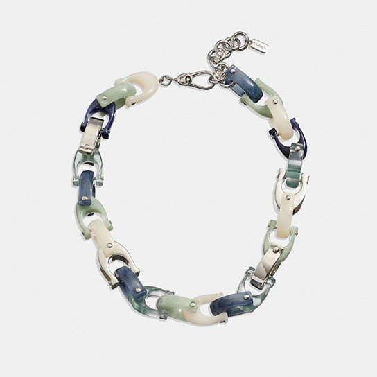 CB444 - Chunky Signature Link Necklace Silver/Blue Multi