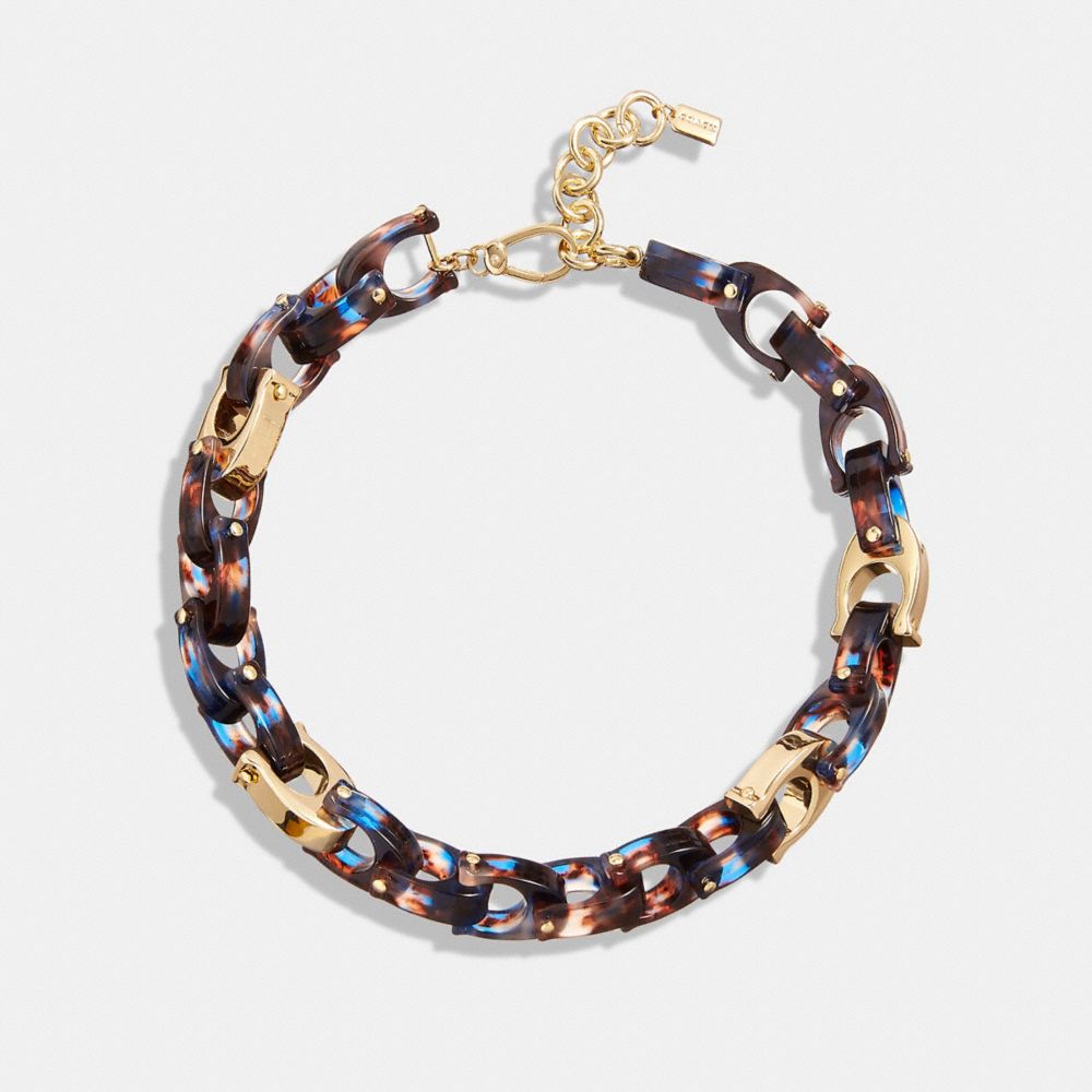 CB444 - Chunky Signature Link Necklace Tortoise/Blue