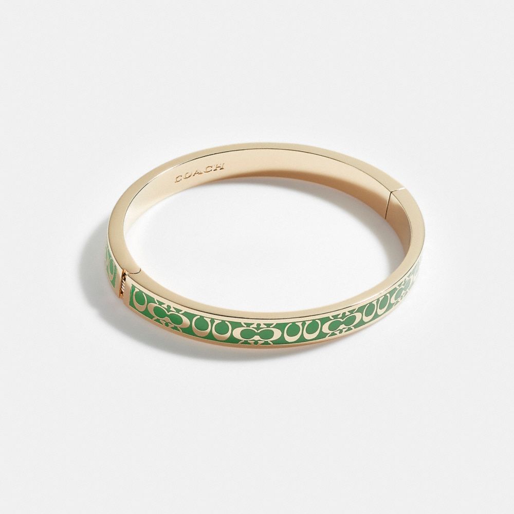 COACH CB451 Signature Enamel Thin Bangle GOLD/GREEN