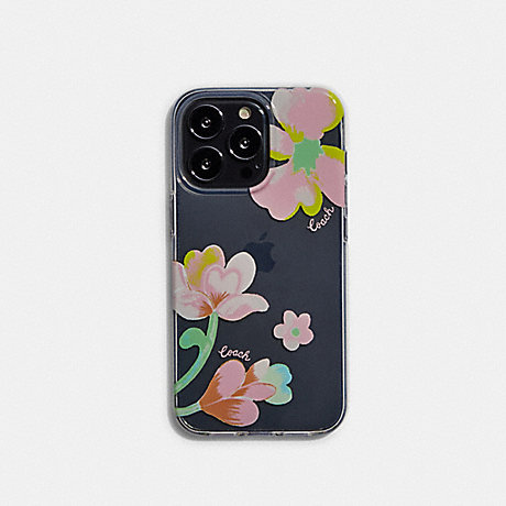 COACH Iphone 13 Pro Case With Dreamy Land Floral Print - CLEAR/PINK - CB459