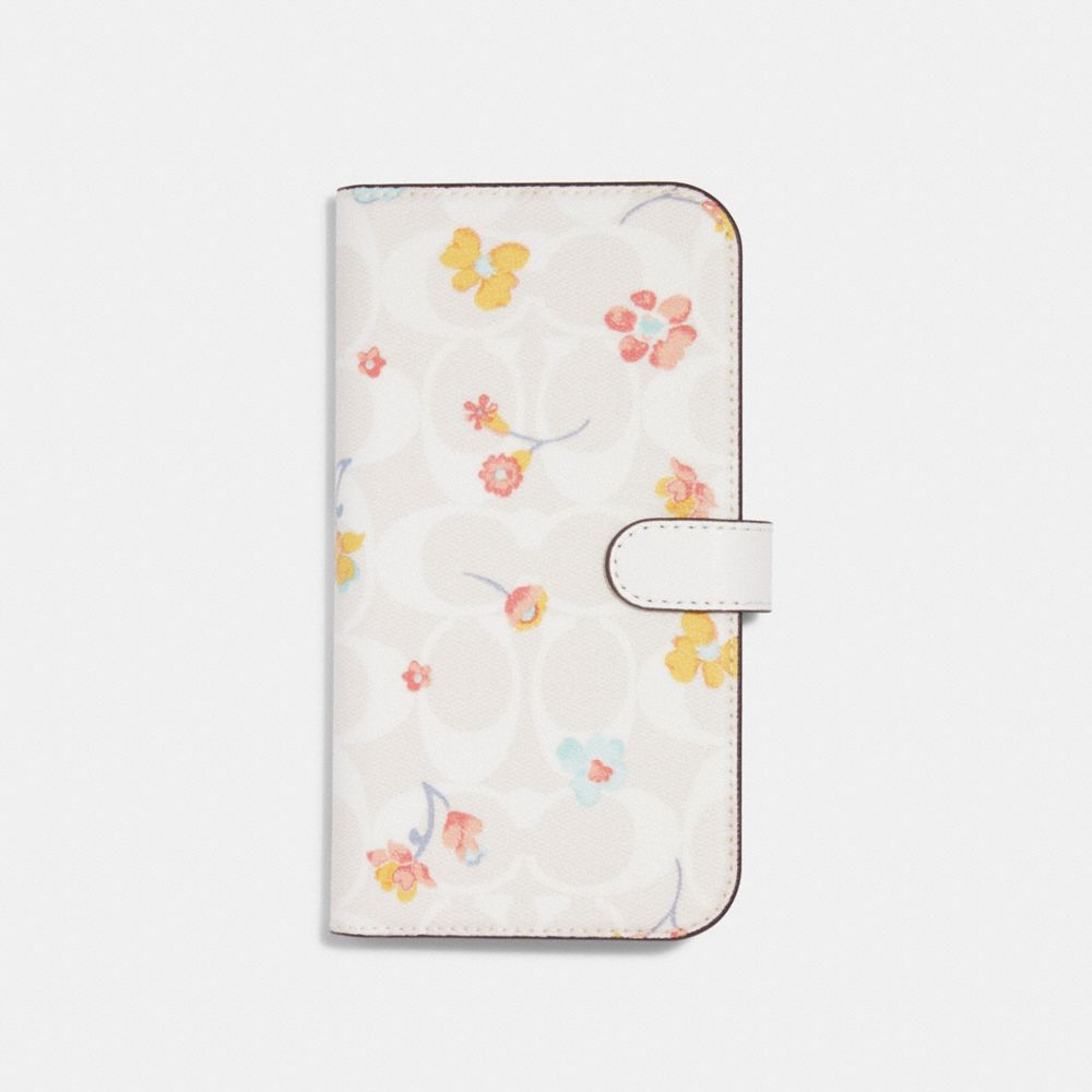 COACH Iphone 13 Pro Max Folio In Signature Canvas With Mystical Floral Print - CHALK MULTI - CB468