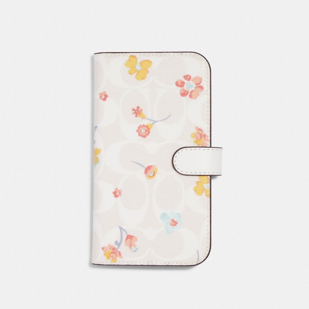 COACH Iphone 13 Pro Folio In Signature Canvas With Mystical Floral Print - CHALK MULTI - CB469