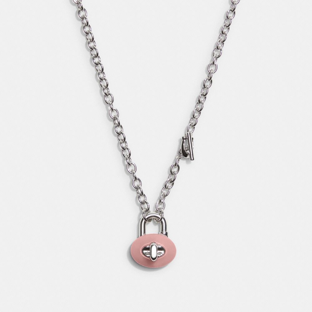 CB482 - Signature Chain Turnlock Necklace Silver/Pink