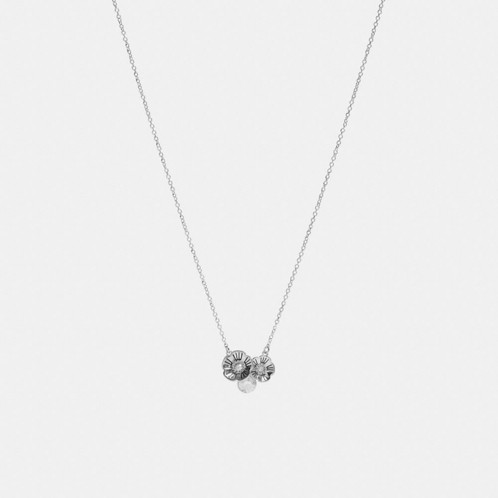 CB516 - Tea Rose Cluster Pendant Necklace SILVER/CRYSTAL