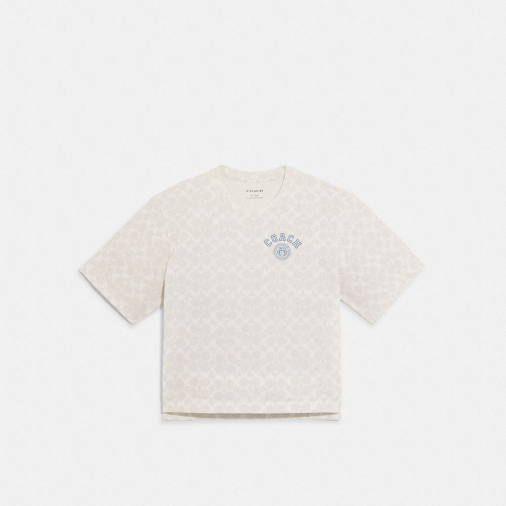 COACH CB575 Varsity Signature T Shirt In Organic Cotton Chalk Multi