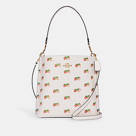 COACH CB601 Mollie Bucket Bag With Strawberry Print Gold/Chalk Multi