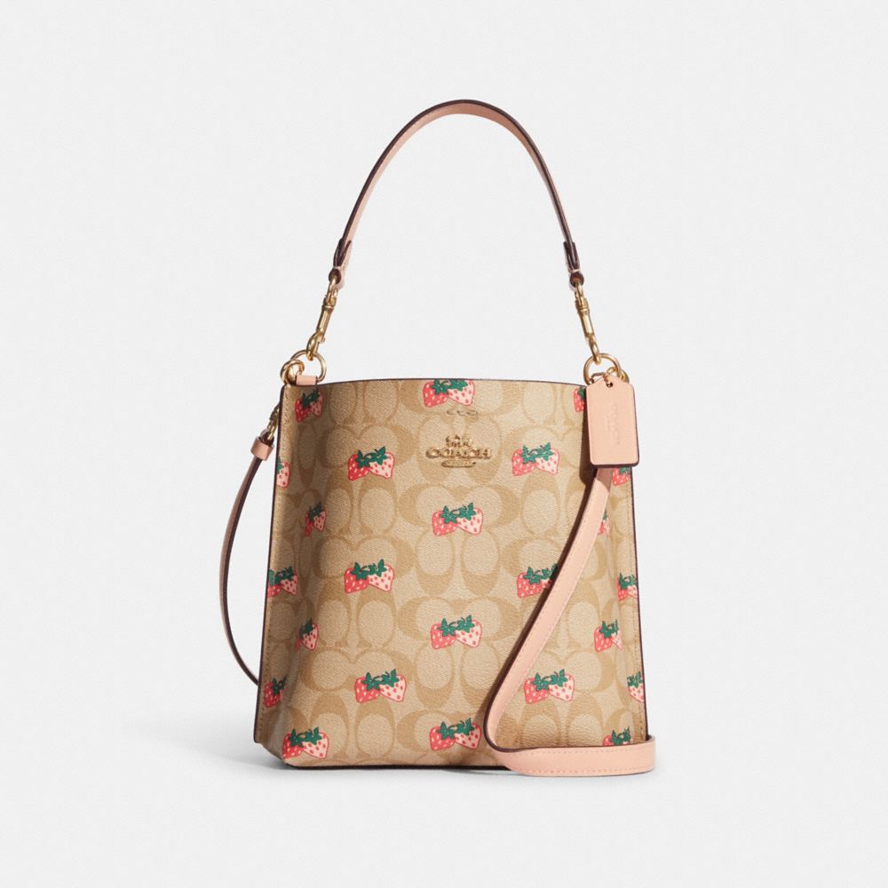 COACH CB602 Mollie Bucket Bag 22 In Signature Canvas With Strawberry Print GOLD/LIGHT KHAKI MULTI