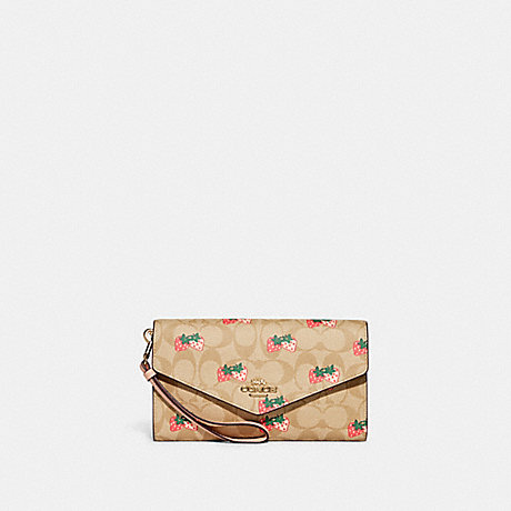 COACH CB609 Travel Envelope Wallet In Signature Canvas With Strawberry Print Gold/Light Khaki Multi