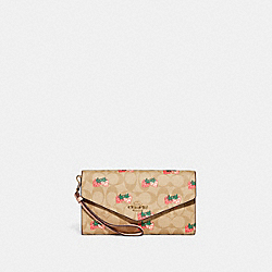 Travel Envelope Wallet In Signature Canvas With Strawberry Print - CB609 - Gold/Light Khaki Multi