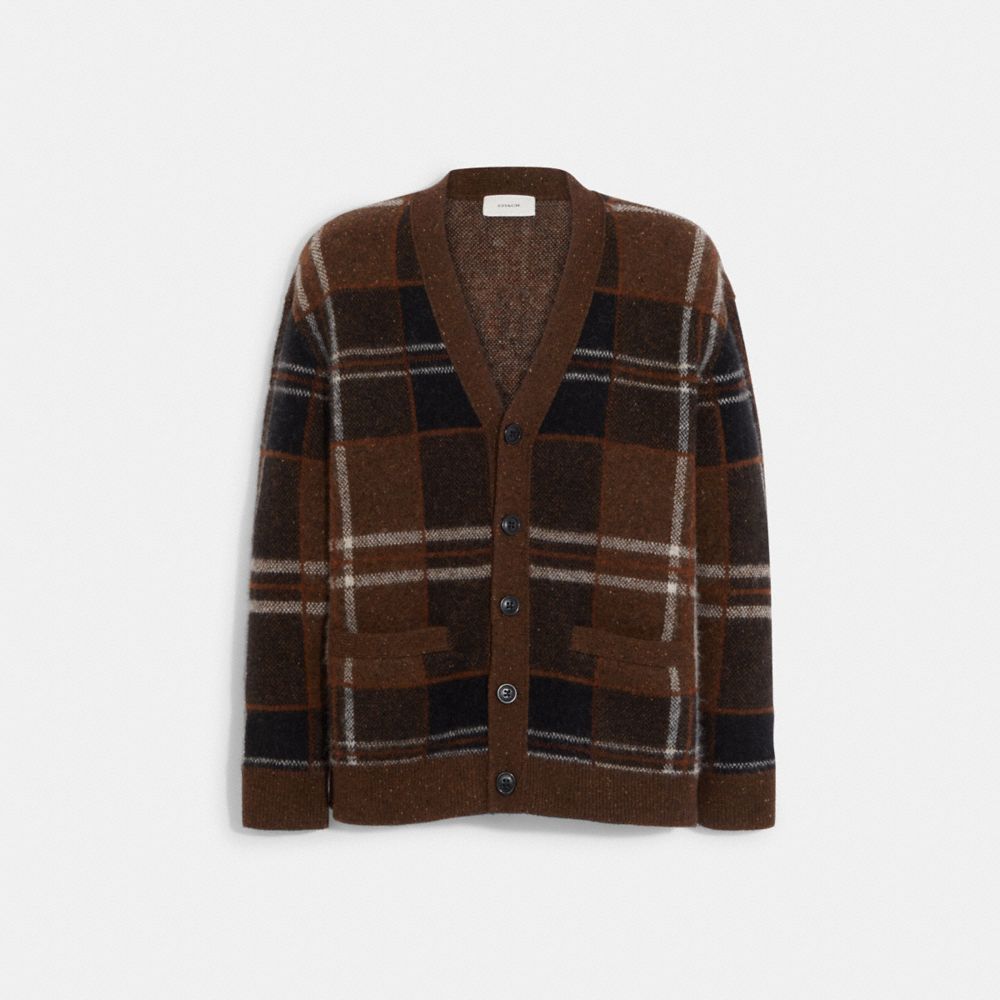 Plaid Knit Cardigan - CB655 - Brown/Multi