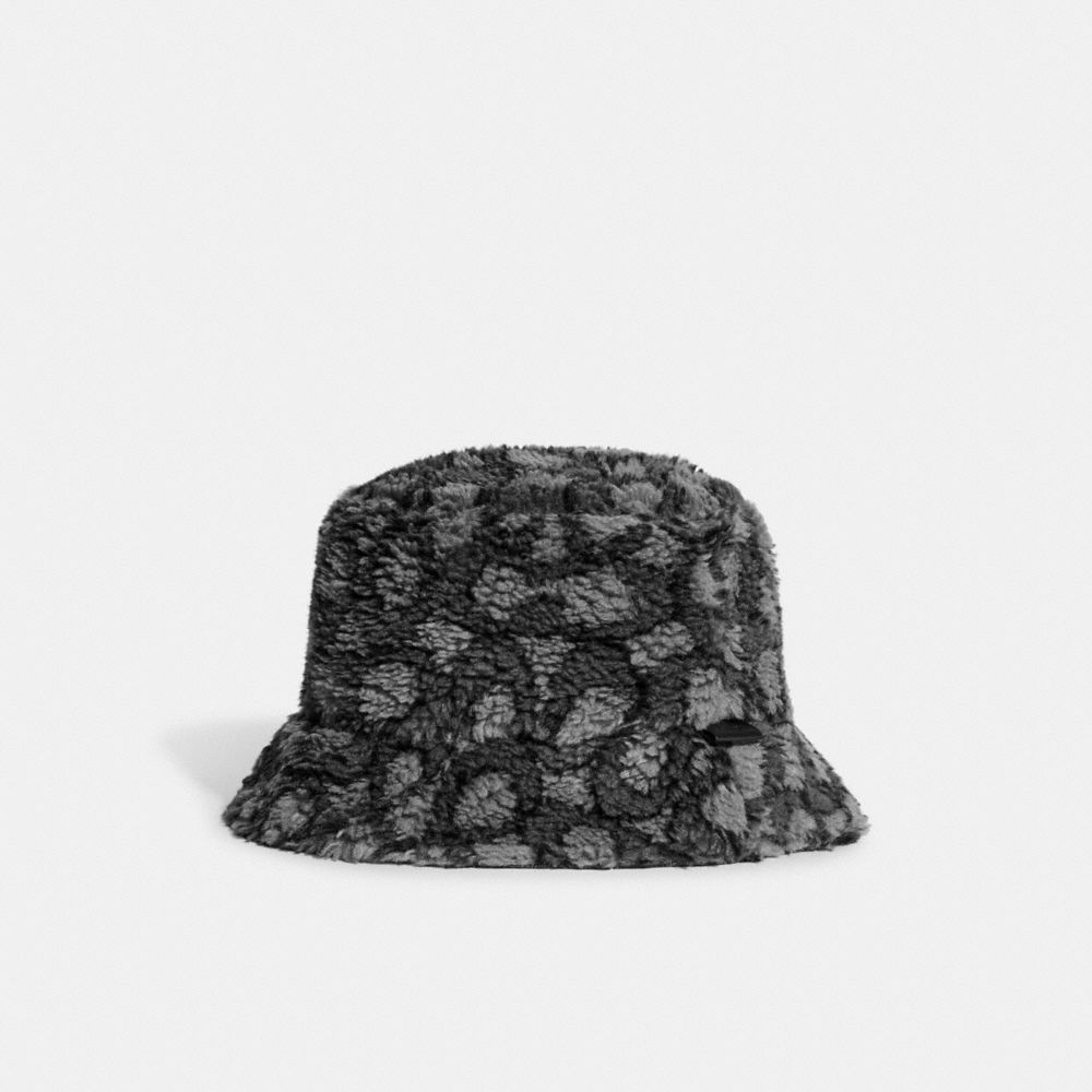 COACH CB657 Signature Sherpa Bucket Hat BLACK W/ GRAPHITE SIG