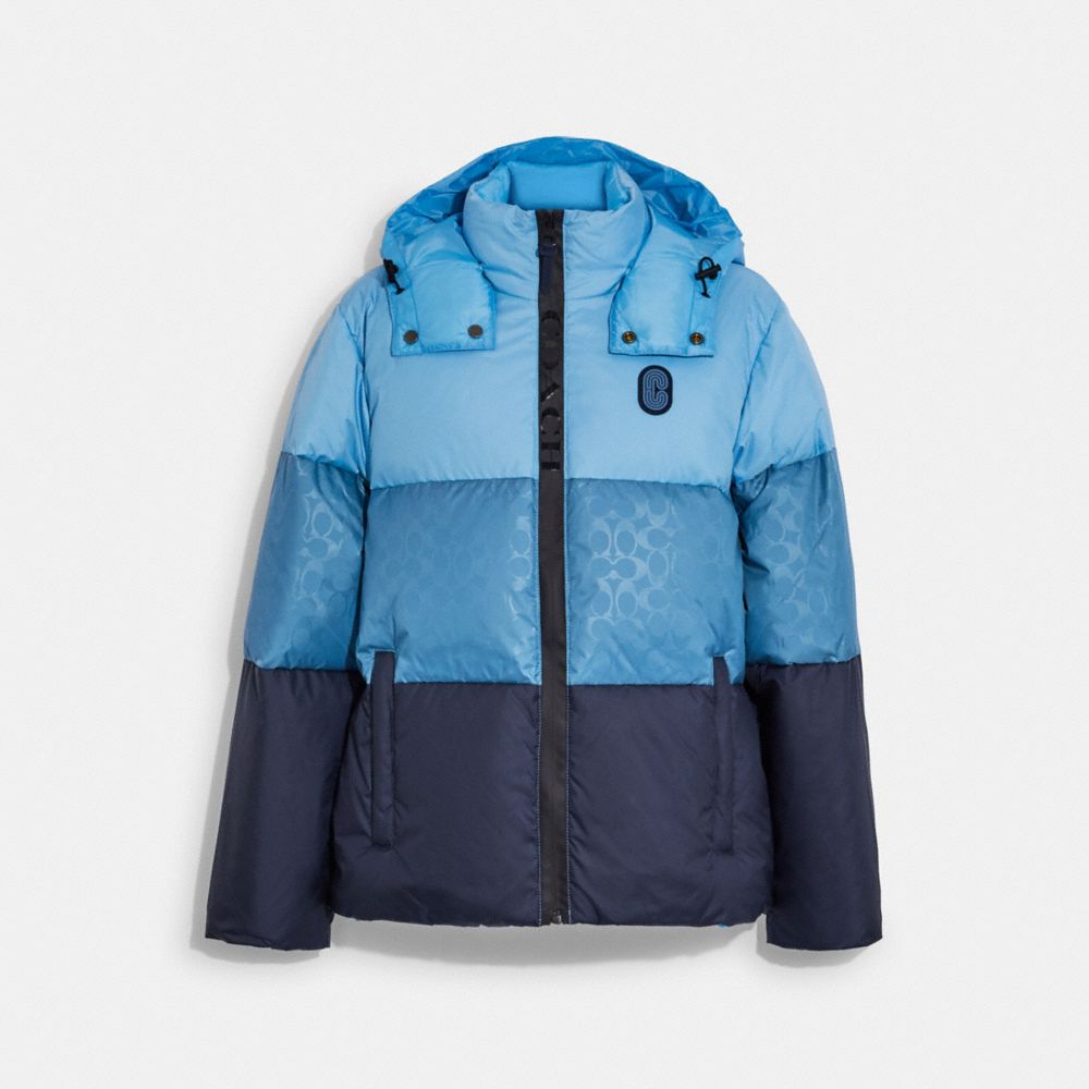 COACH CB661 Colorblock Down Jacket BLUE/MULTI