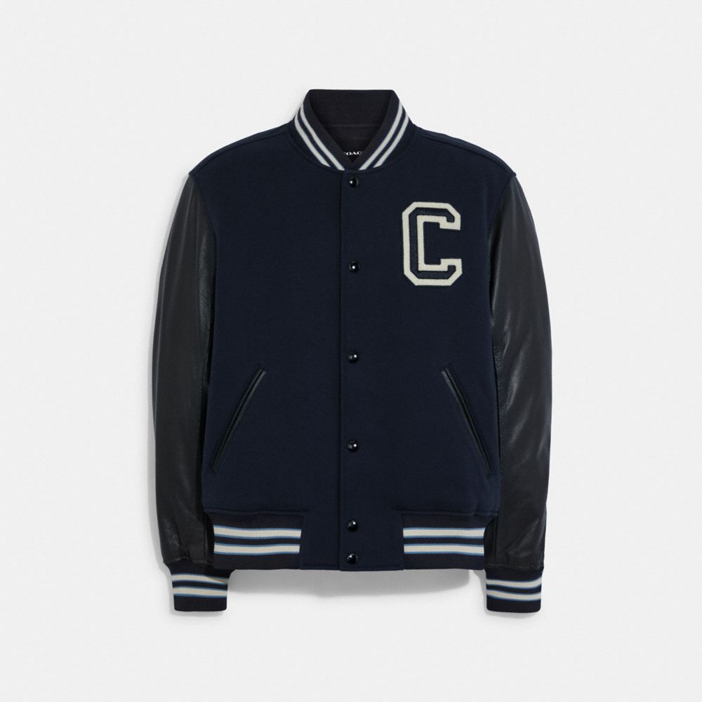 Varsity Jacket With Leather Sleeves - CB663 - Midnight Navy