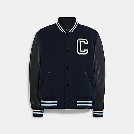 COACH CB663 Varsity Jacket With Leather Sleeves Midnight-Navy