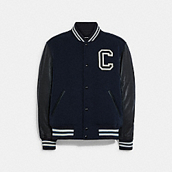 COACH CB663 Varsity Jacket With Leather Sleeves MIDNIGHT NAVY