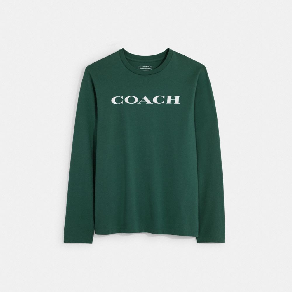 COACH CB672 Essential Long Sleeve T Shirt In Organic Cotton Hunter-Green