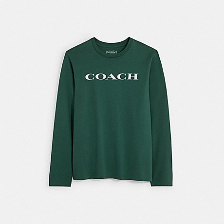 COACH CB672 Essential Long Sleeve T Shirt In Organic Cotton Hunter Green