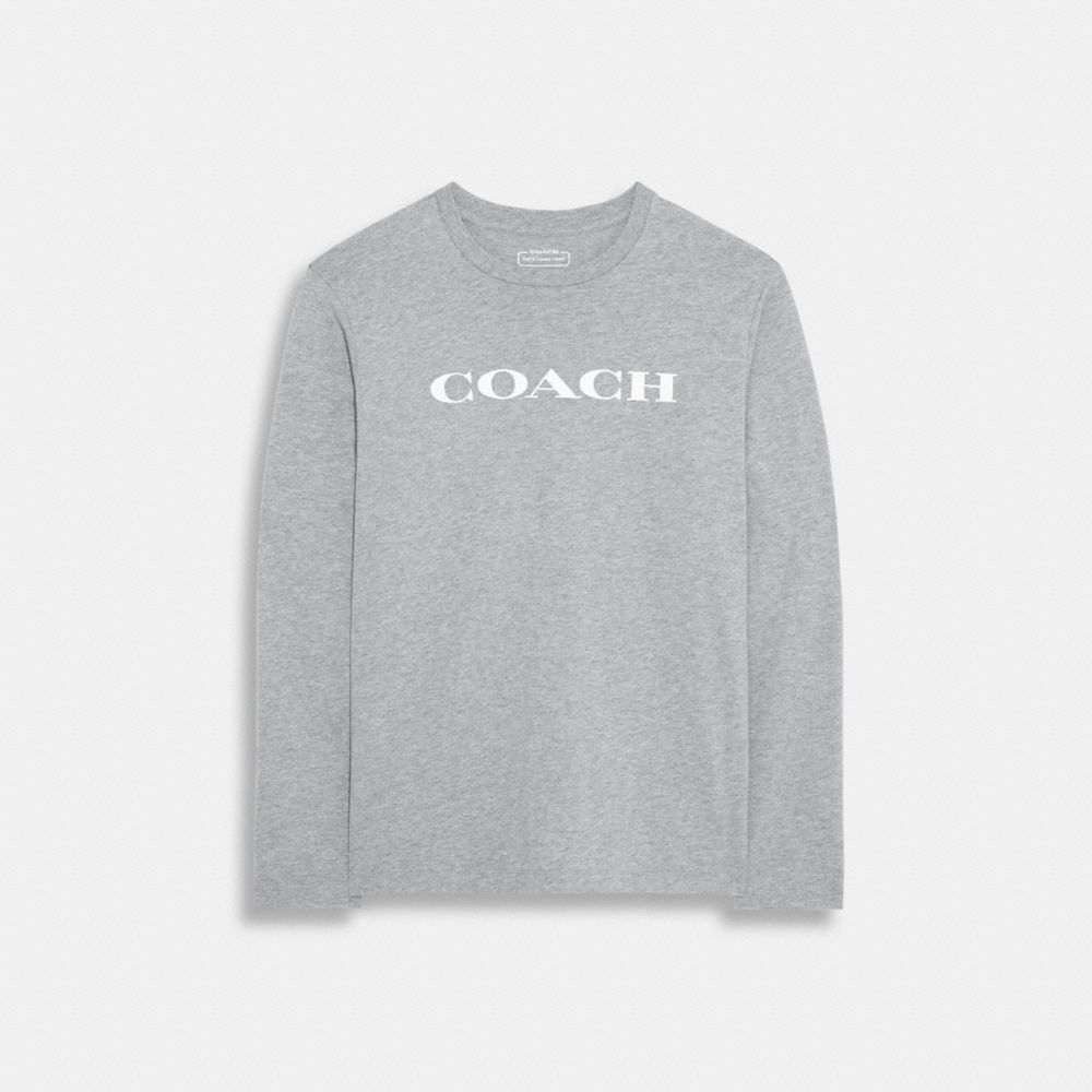 COACH CB672 Essential Long Sleeve T Shirt In Organic Cotton Heather Grey