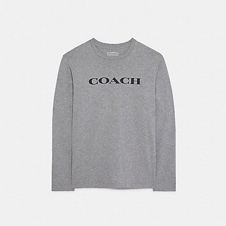 COACH CB672 Essential Long Sleeve T Shirt In Organic Cotton Light Heather Grey