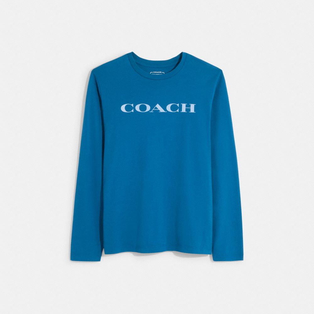 COACH CB672 Essential Long Sleeve T Shirt In Organic Cotton BLUE SAPPHIRE