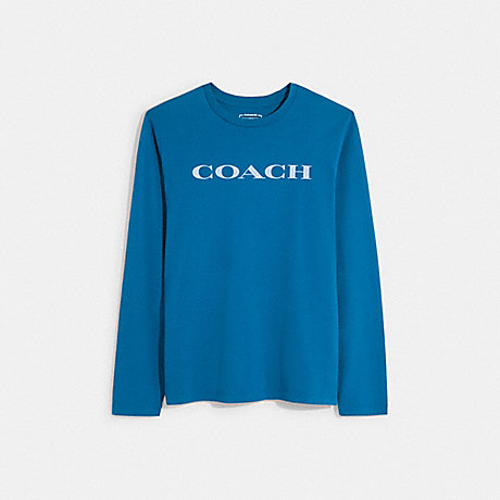 COACH CB672 Essential Long Sleeve T Shirt In Organic Cotton Blue Sapphire