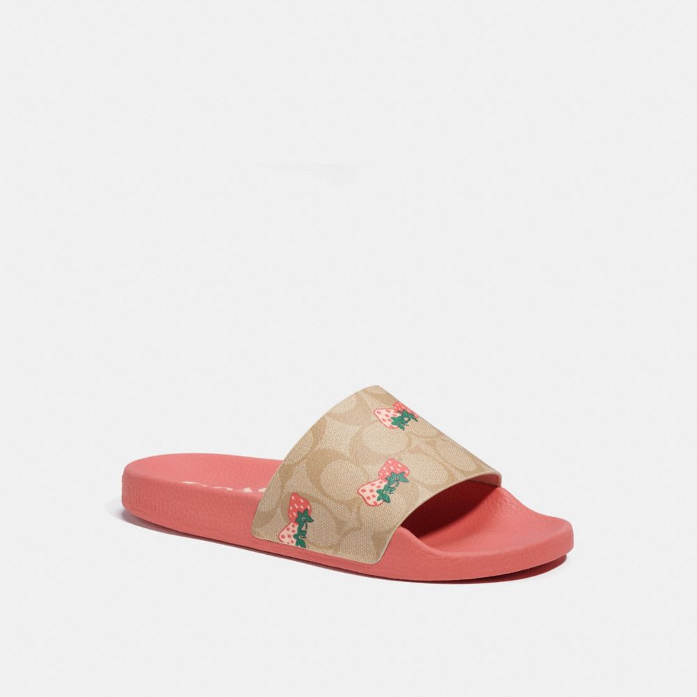 COACH CB689 Uli Sport Slide With Strawberry Print Spiced Coral