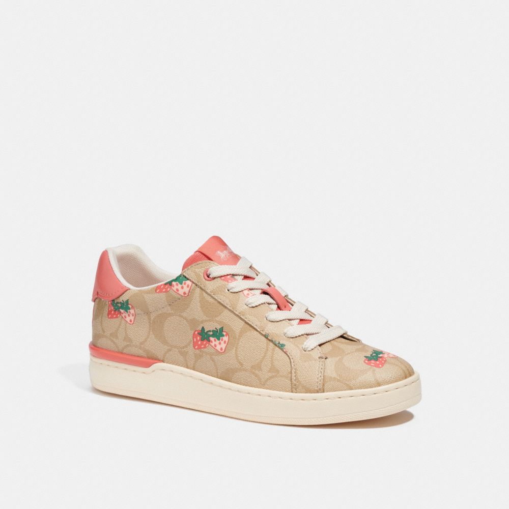 COACH CB691 Clip Low Top Sneaker With Strawberry Print Spiced Coral