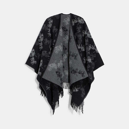 CB693 - Reversible Horse And Carriage Poncho Black