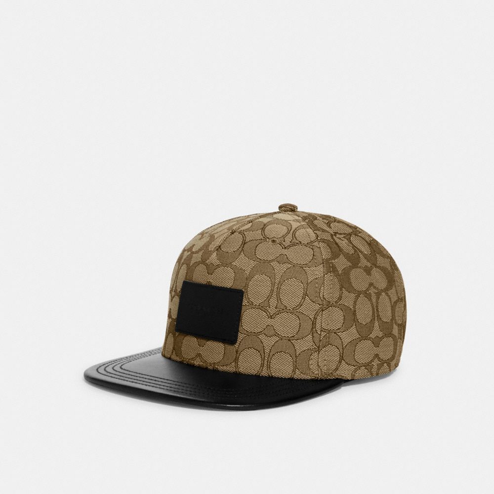 COACH CB699 Signature Flat Brim Hat Khaki Signature