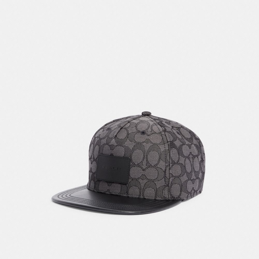 COACH CB699 Signature Flat Brim Hat Charcoal Signature