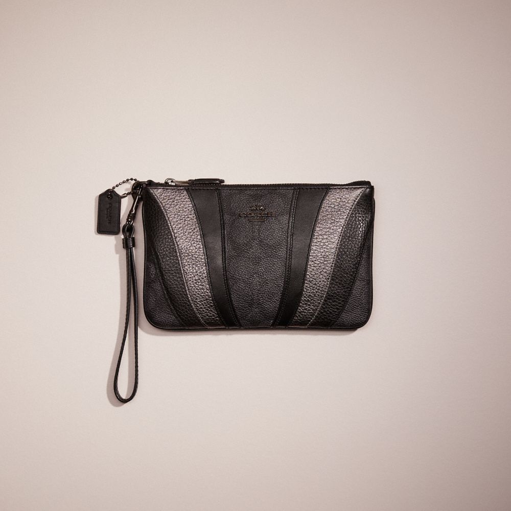 CB772 - Restored Small Wristlet In Signature Canvas With Wave Patchwork Charcoal/Multi/Pewter