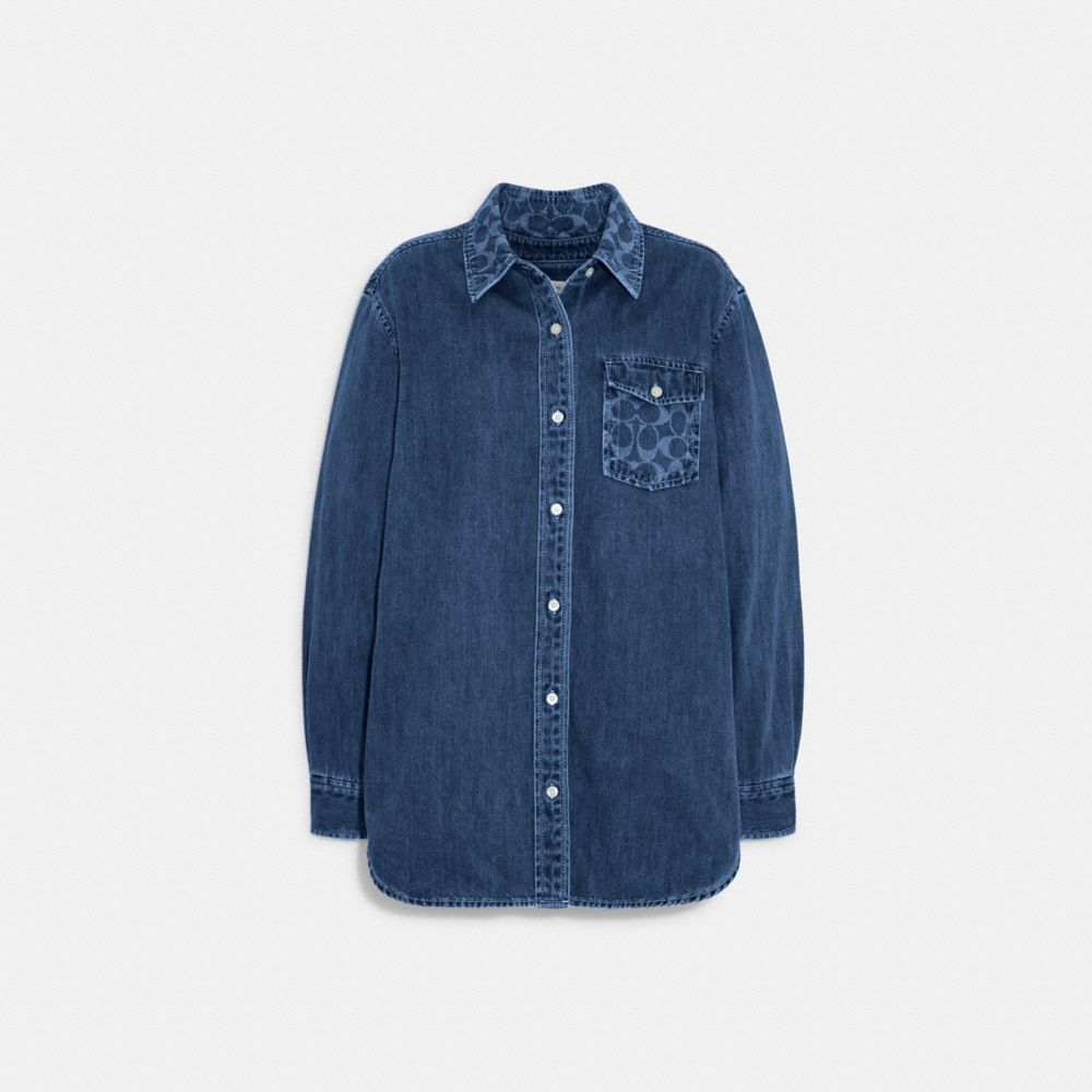 COACH CB820 Signature Denim Button Down Shirt Denim