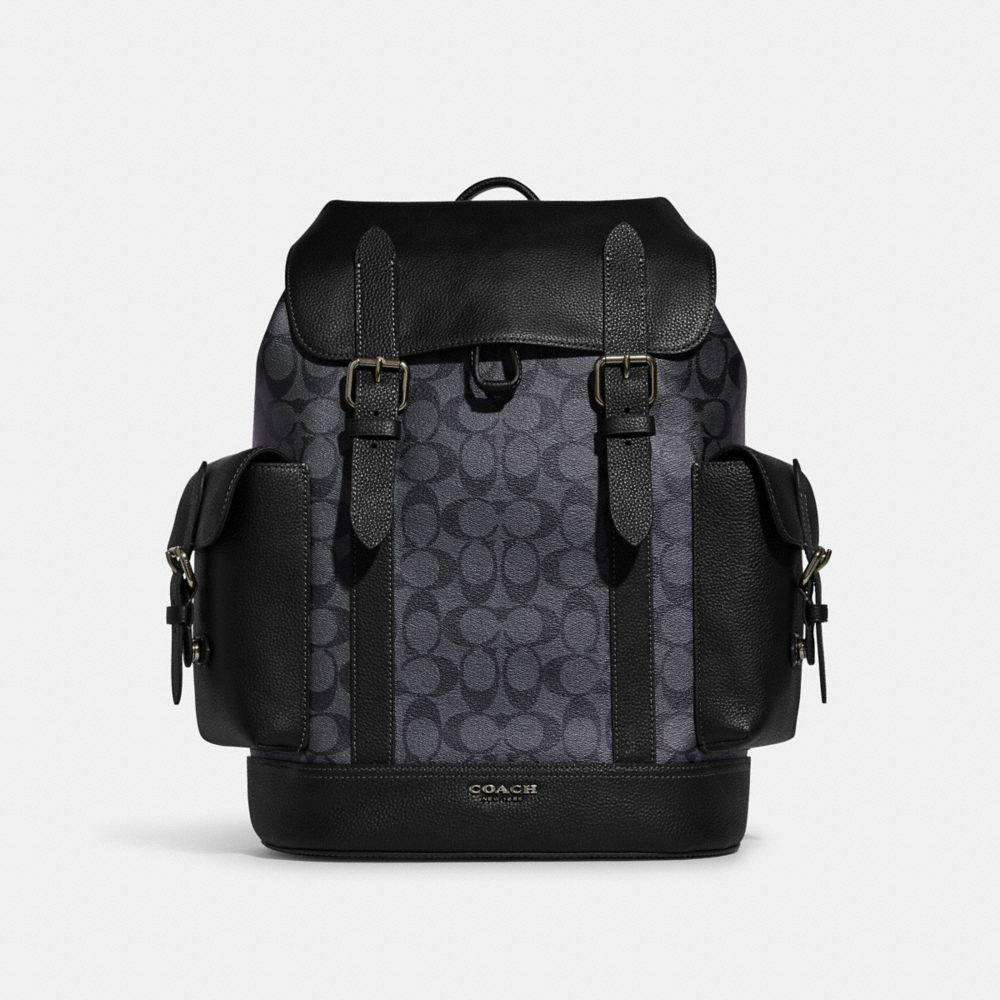Hudson Backpack In Signature Canvas - CB839 - Gunmetal/Charcoal/Black