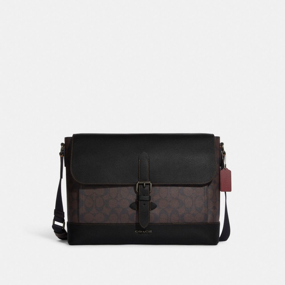 COACH CB842 Hudson Messenger In Signature Canvas GUNMETAL/MAHOGANY/BLACK