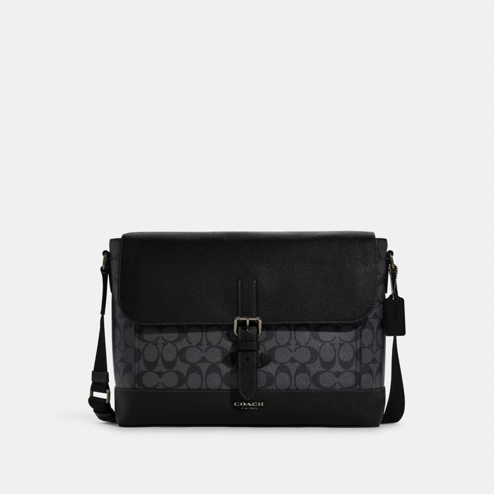 COACH CB842 Hudson Messenger In Signature Canvas GUNMETAL/CHARCOAL/BLACK