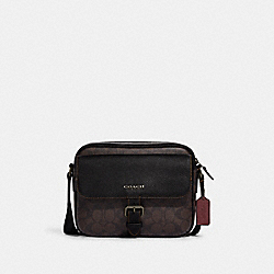 Hudson Crossbody In Signature Canvas - CB846 - Gunmetal/MAHOGANY/BLACK