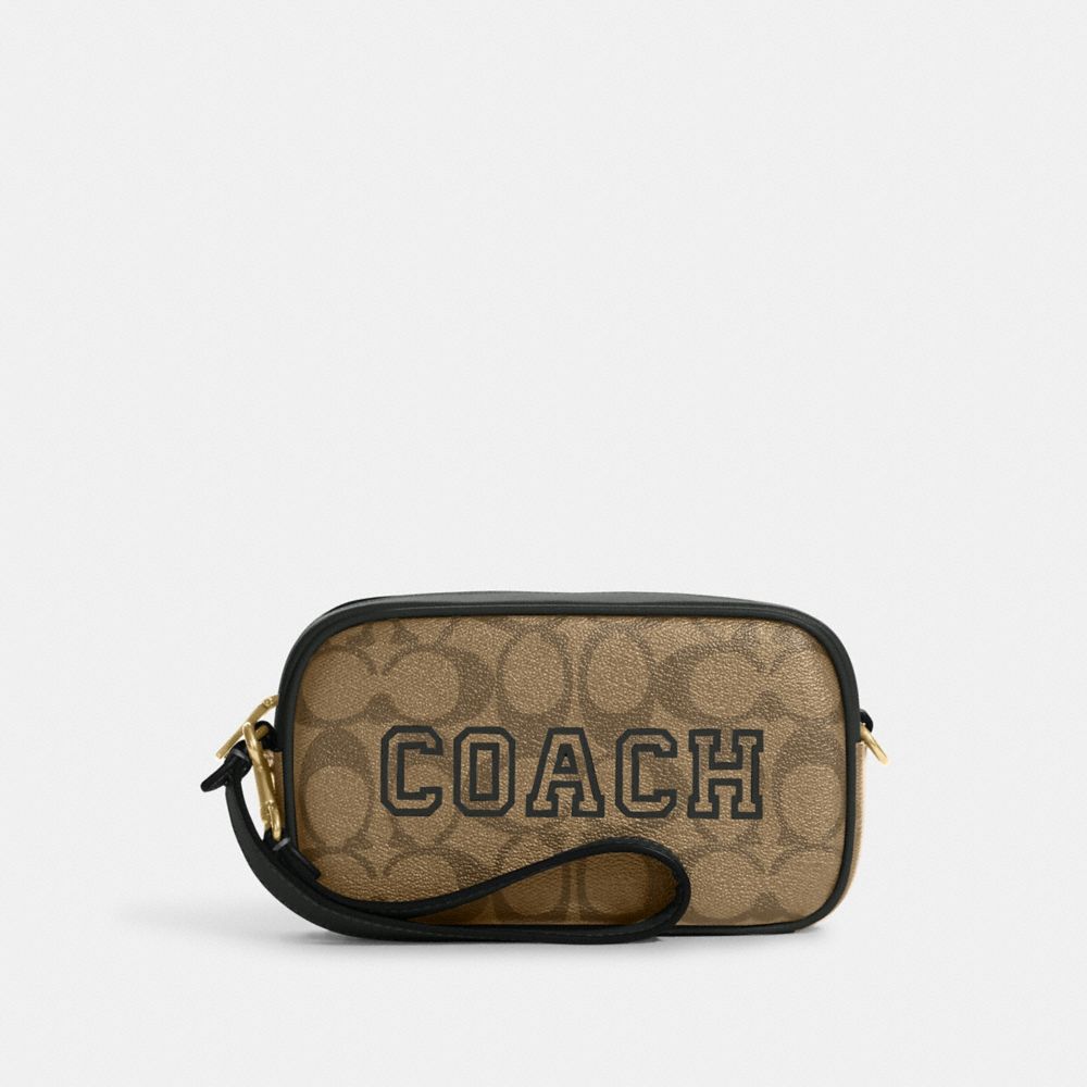 COACH CB851 Jamie Wristlet In Signature Canvas With Varsity Motif Gold/Khaki/Amazon Green