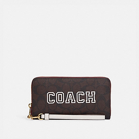 COACH CB856 Long Zip Around Wallet In Signature Canvas With Varsity Motif IM/Brown/Chalk-Multi