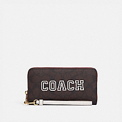 COACH CB856 Long Zip Around Wallet In Signature Canvas With Varsity Motif IM/BROWN/CHALK MULTI