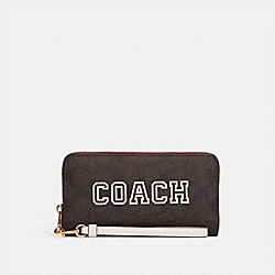 Long Zip Around Wallet In Signature Canvas With Varsity Motif - CB856 - IM/Brown/Chalk Multi