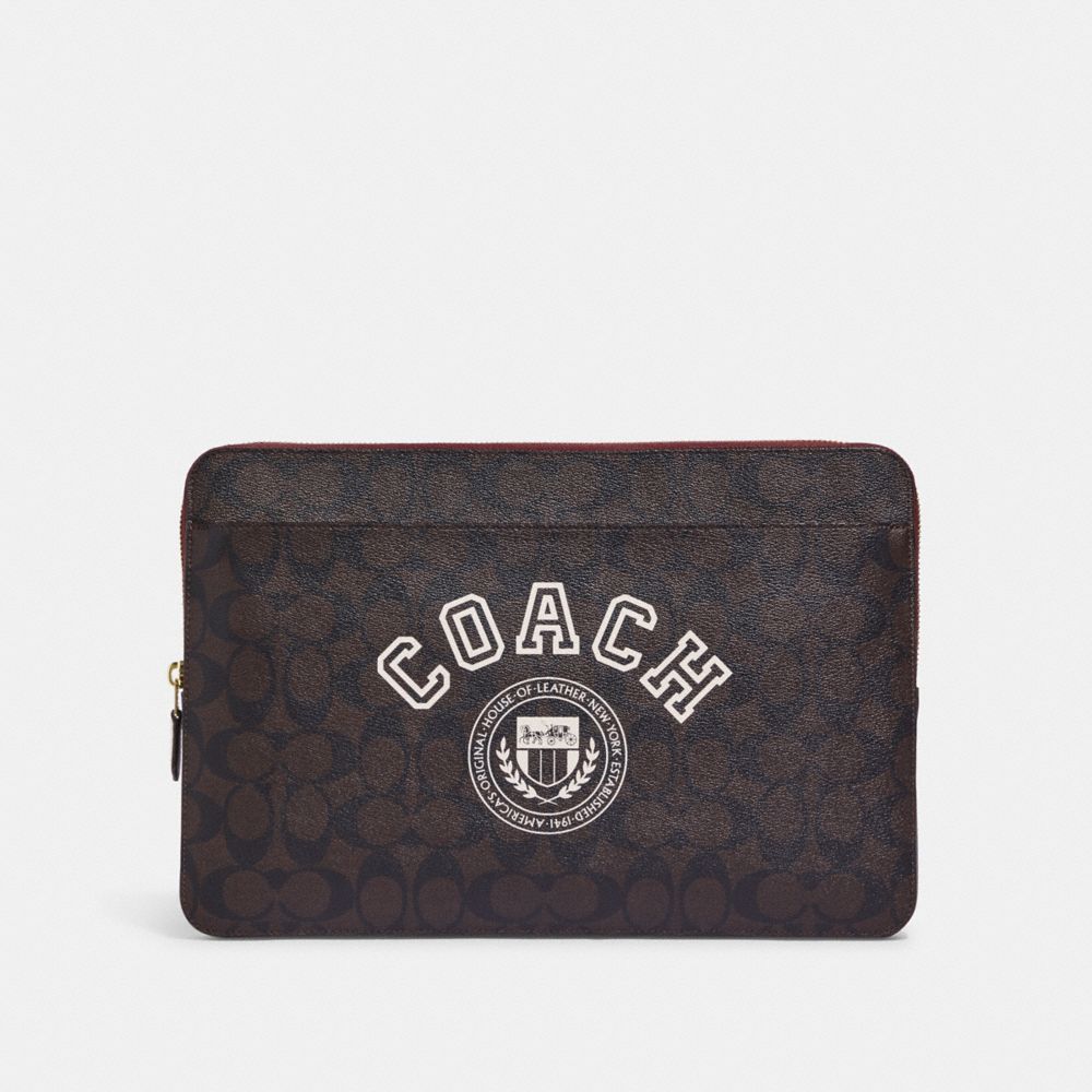 COACH CB857 Laptop Sleeve In Signature Canvas With Coach Varsity IM/BROWN/CHALK MULTI
