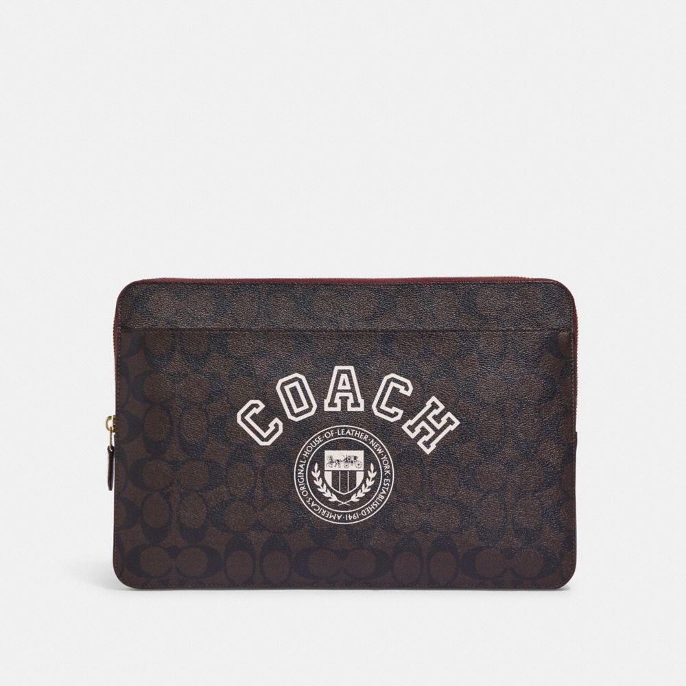 COACH CB857 Laptop Sleeve In Signature Canvas With Coach Varsity IM/Brown/Chalk Multi