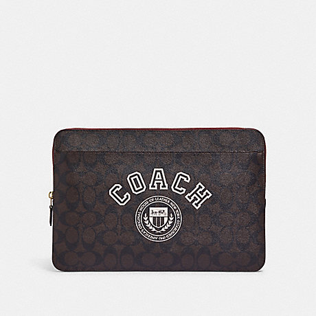 COACH CB857 Laptop Sleeve In Signature Canvas With Coach Varsity IM/Brown/Chalk-Multi