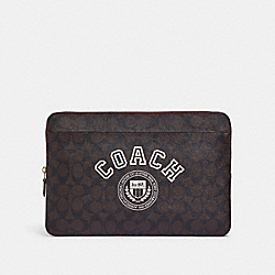 Laptop Sleeve In Signature Canvas With Coach Varsity - CB857 - IM/Brown/Chalk Multi