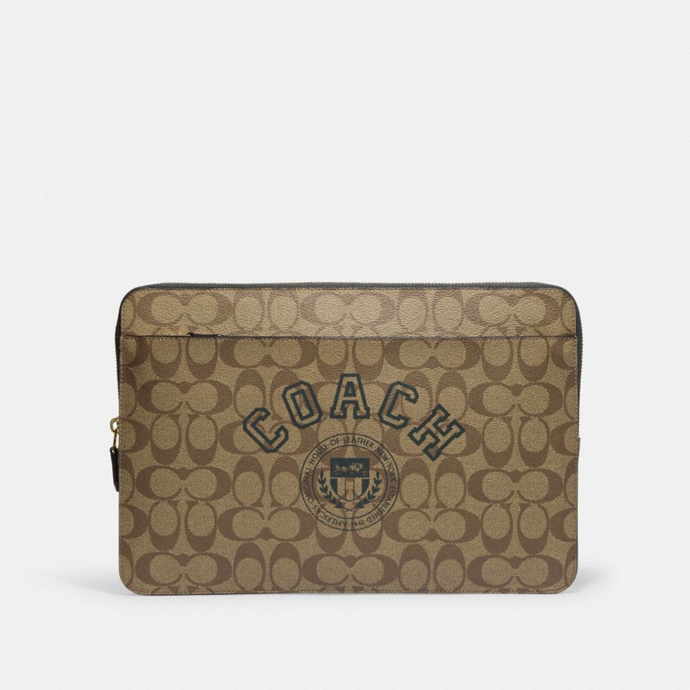COACH CB857 Laptop Sleeve In Signature Canvas With Coach Varsity IM/KHAKI AMAZON GREEN MULTI