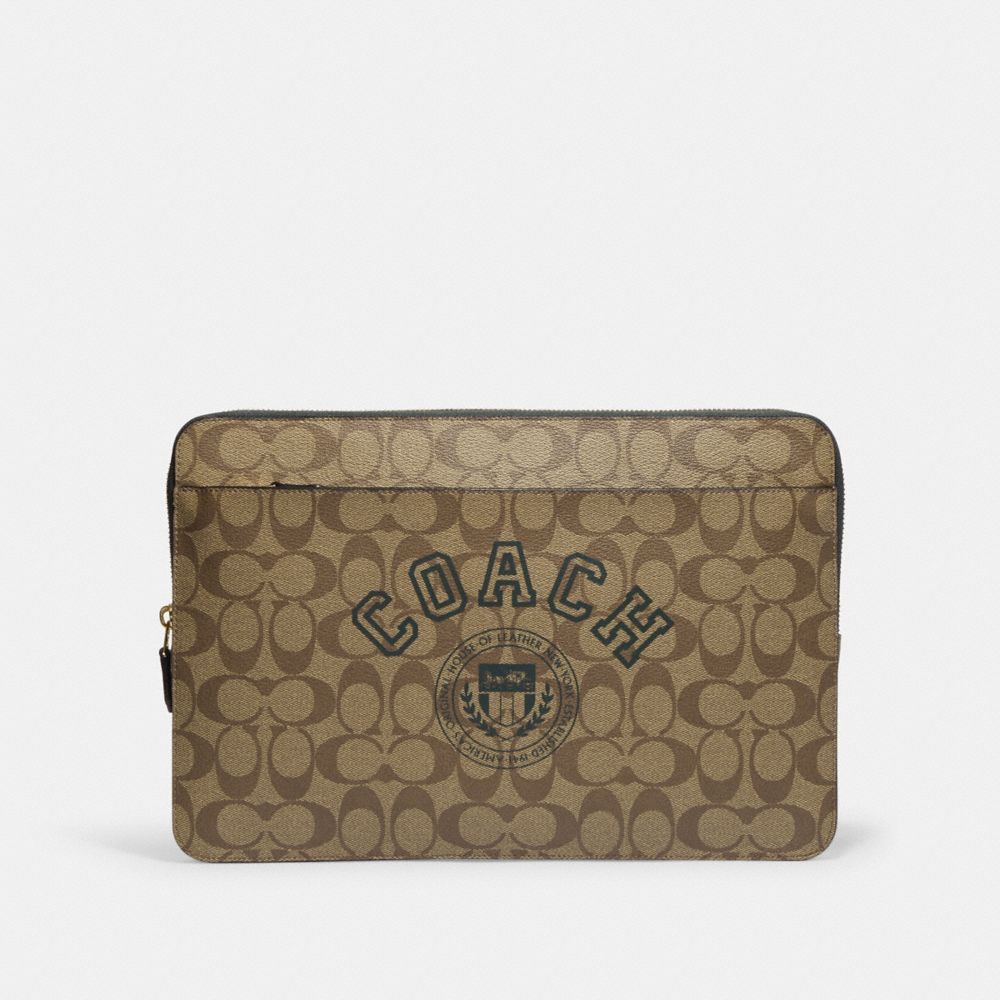 COACH CB857 Laptop Sleeve In Signature Canvas With Coach Varsity IM/KHAKI AMAZON GREEN MULTI