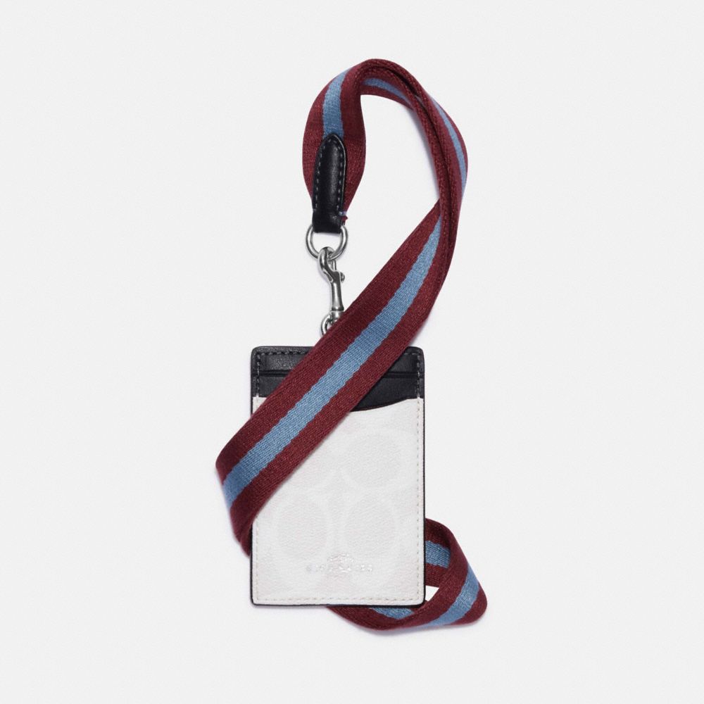 Id Lanyard In Blocked Signature Canvas - CB858 - SV/Chalk/Midnight Navy Multi