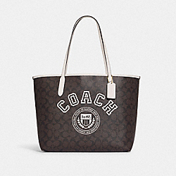City Tote In Signature Canvas With Varsity Motif - CB869 - Im/Brown/Chalk Multi