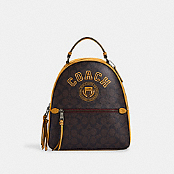 COACH CB871 Jordyn Backpack In Signature Canvas With Varsity Motif QB/BROWN/BUTTERCUP